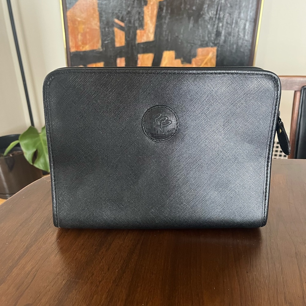Pierre Balmain Vintage Black Leather Unisex Structured Clutch Bag W Wristlet EUC